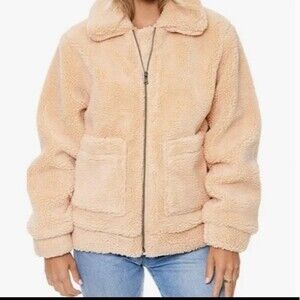 Elodie Cozy Sherpa Zip Front Teddy Jacket. Tan Size Small